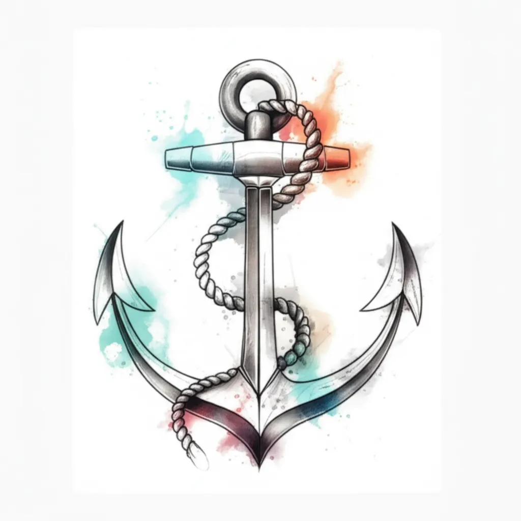 Watercolor Anchor Tattoo with Rope and Mermaid Inspiration