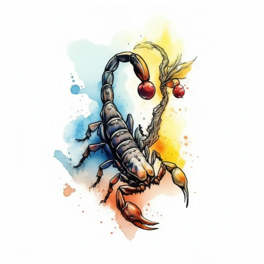 Watercolor Scorpion and Poison Tree Tattoo Design