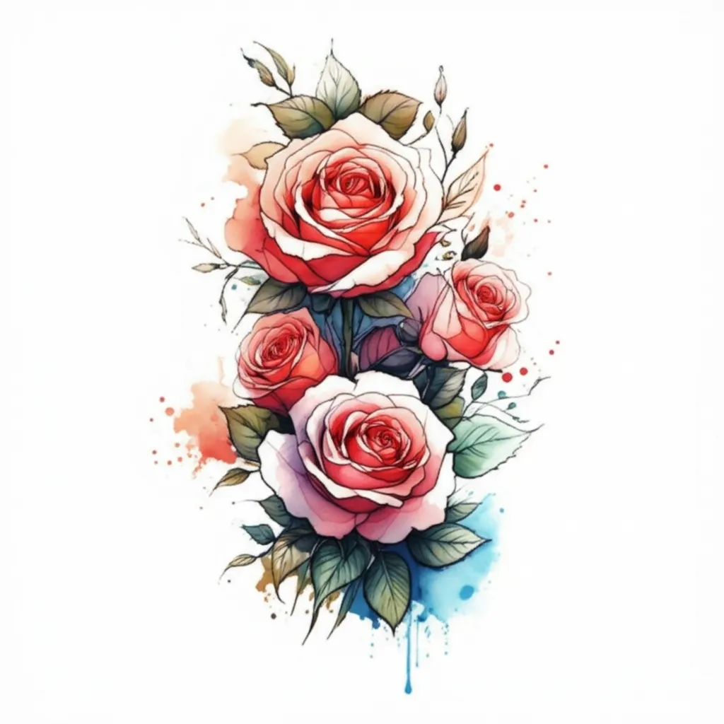 Watercolor Rose and Vine Sleeve Tattoo Design Watercolor Rose and Vine Sleeve Tattoo Design