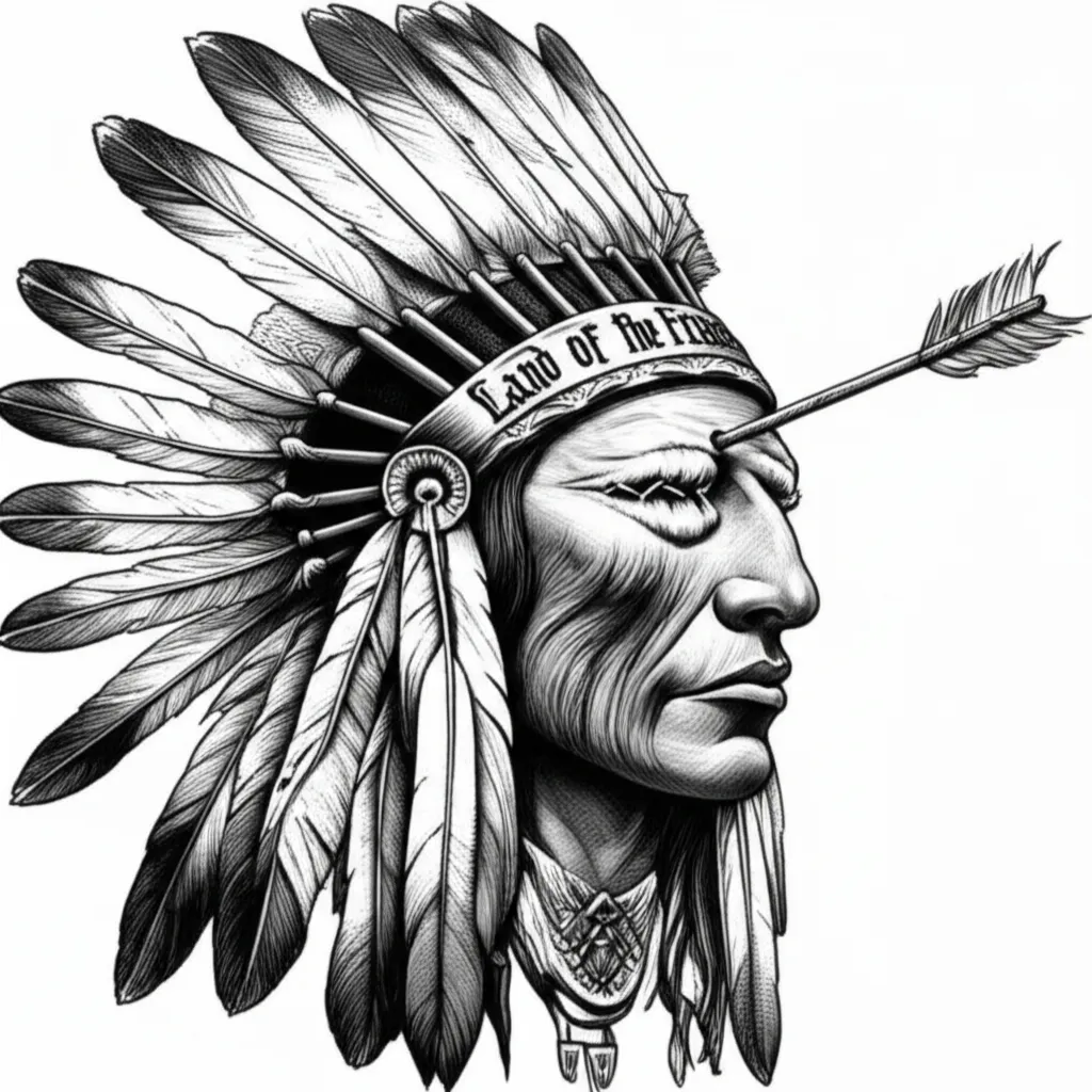 Illustrative Native American Chief Tattoo with Arrow and Stitched Eyes