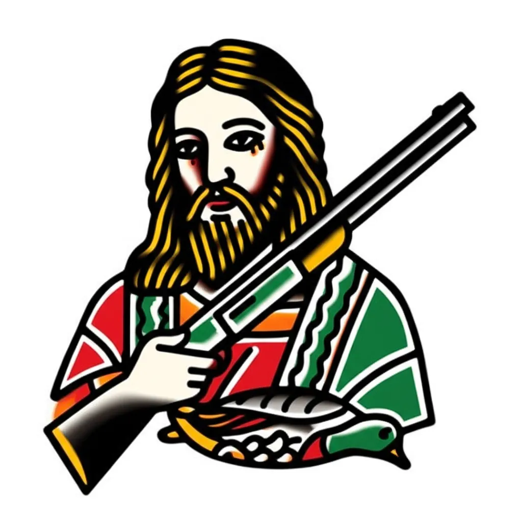 Old School Jesus Duck Hunting Tattoo Design Old School Jesus Duck Hunting Tattoo Design