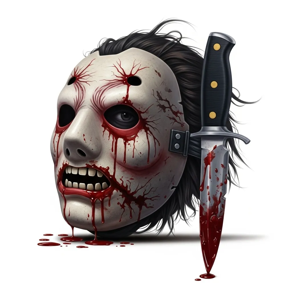 Hyperrealistic Jason Mask Tattoo with Knife and Blood