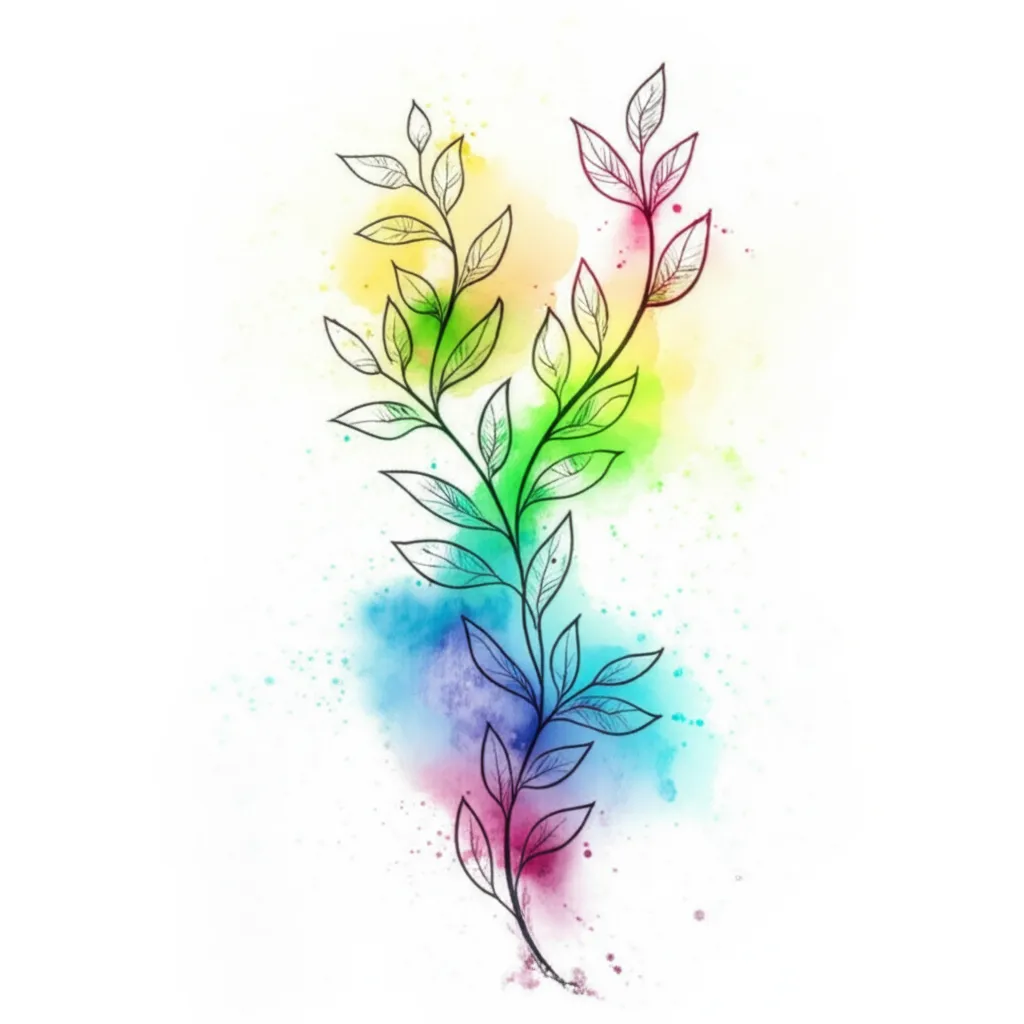 Watercolor Leafy Vine Hand Tattoo: Spiritual & Delicate Design