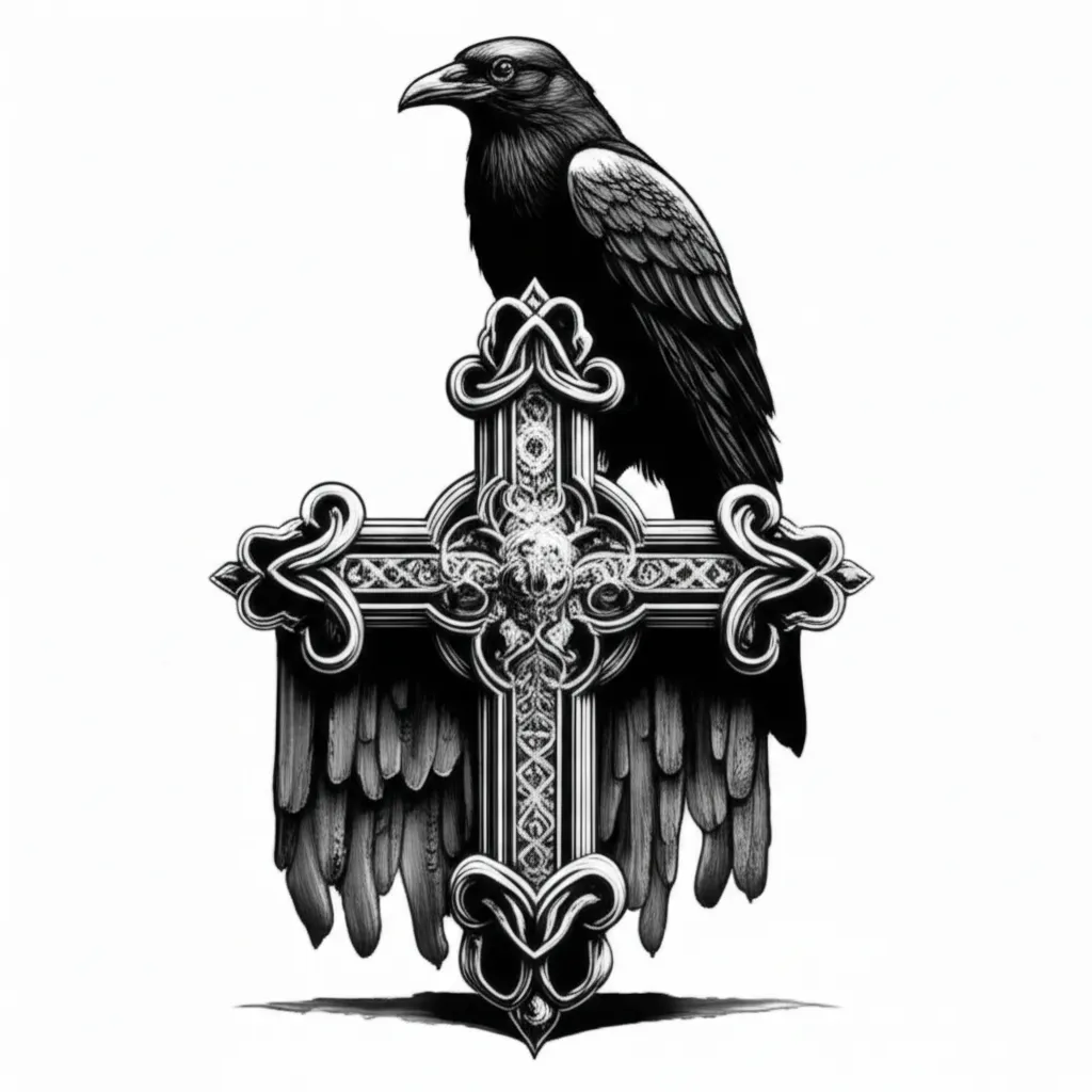 Gothic Cross and Raven Tattoo Design Gothic Cross and Raven Tattoo Design