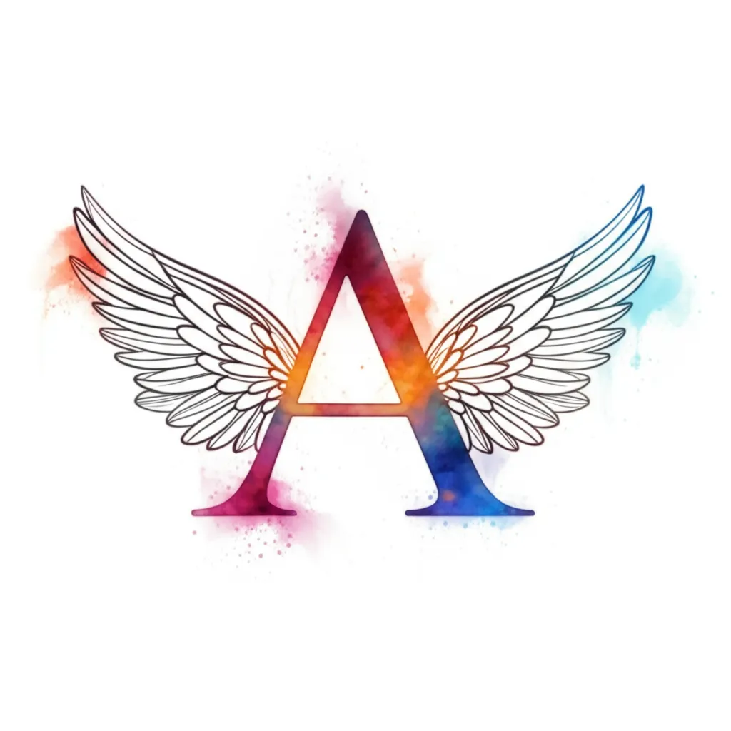 Watercolor Letter A with Wings Tattoo Design