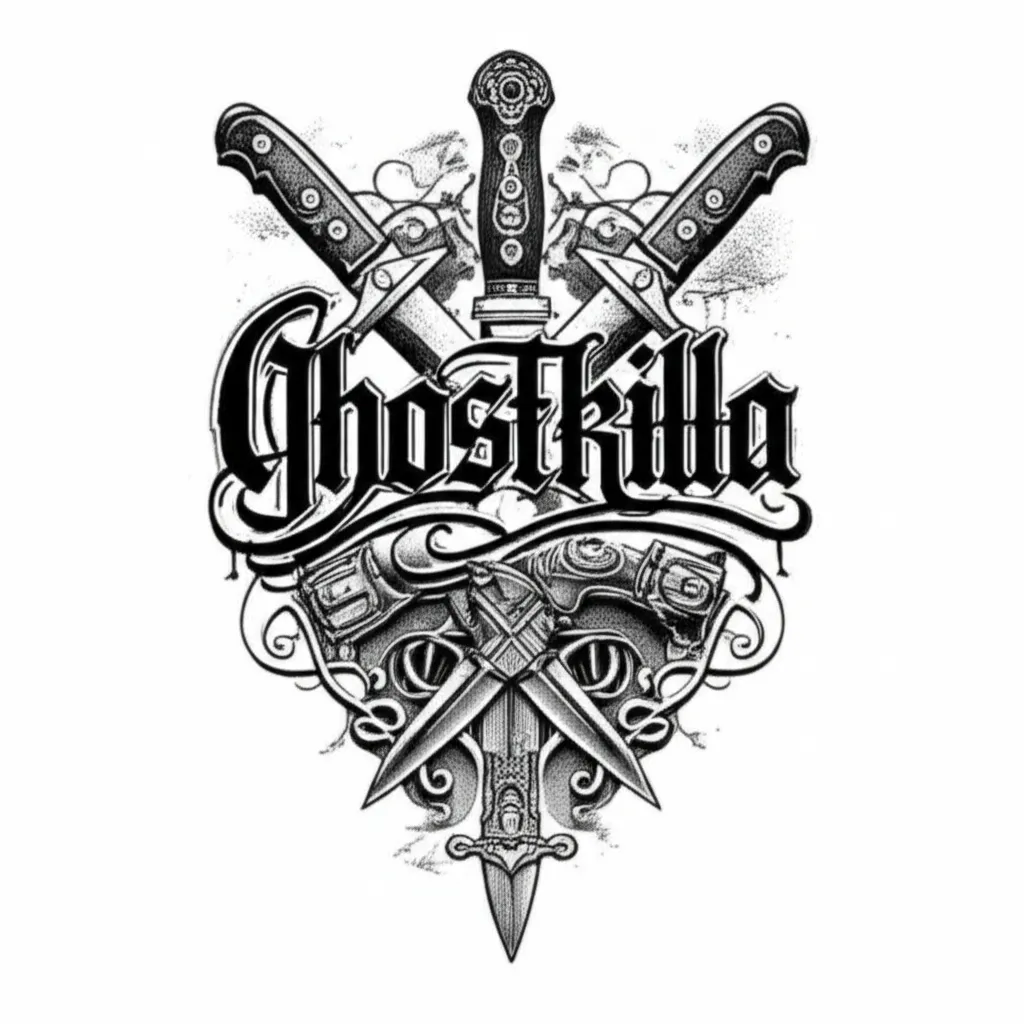 GHOSTKILLA Gothic Tattoo Design with Guns and Knives