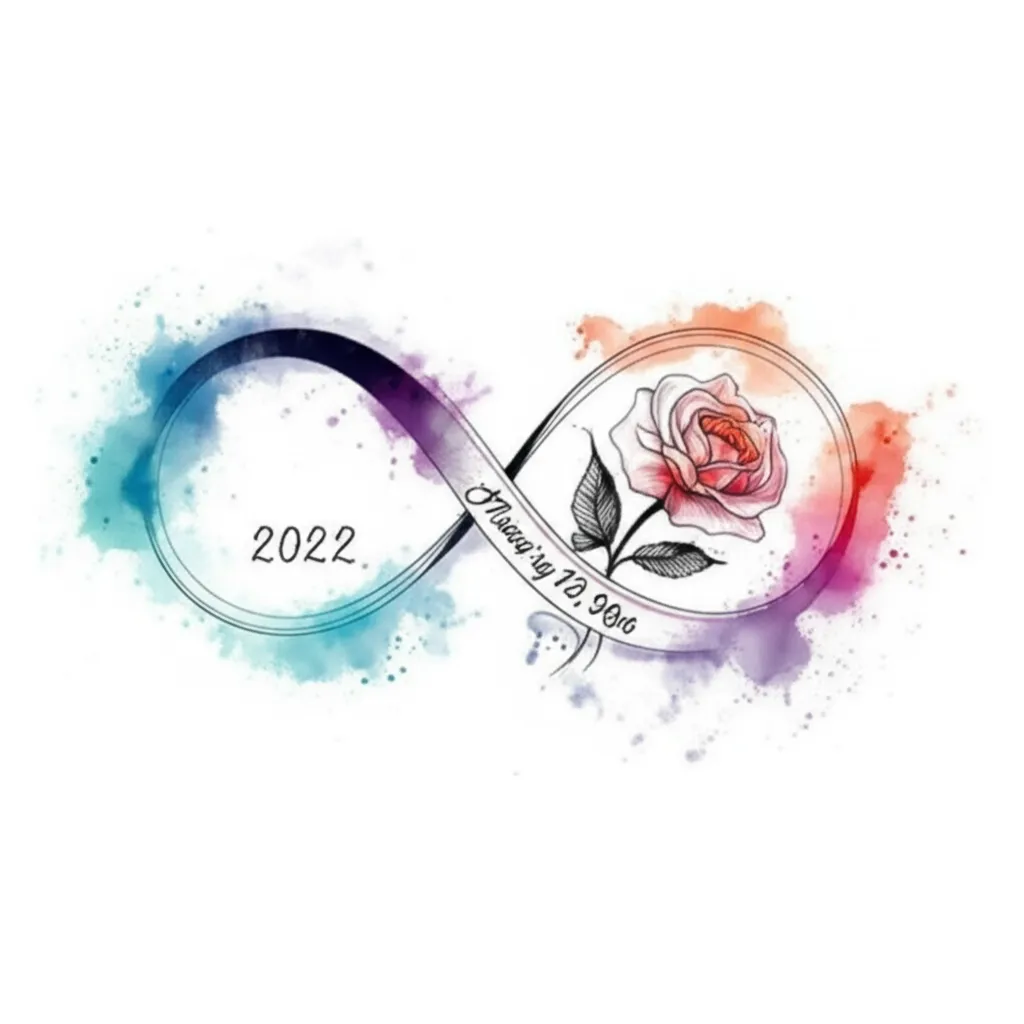 Watercolor Infinity Rose Memorial Tattoo Design