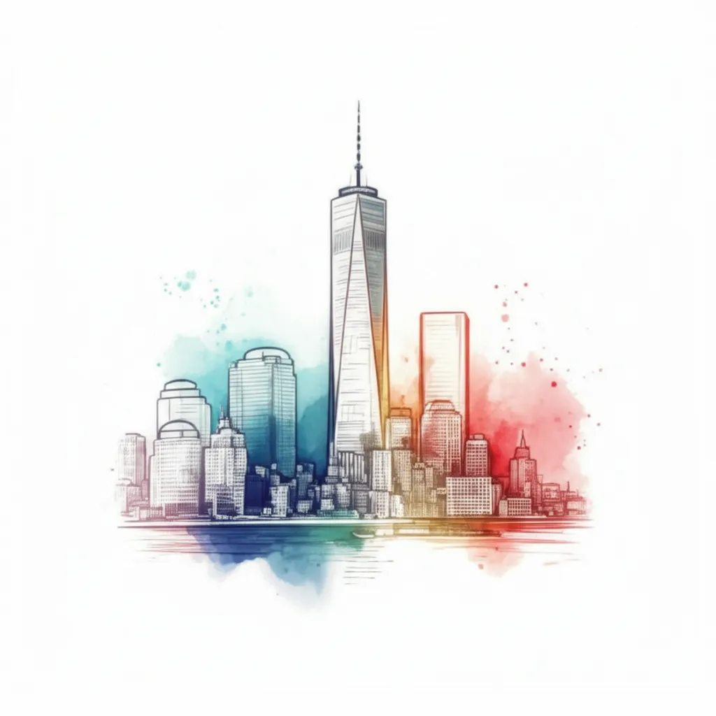 Watercolor New York City Skyline Tattoo Idea