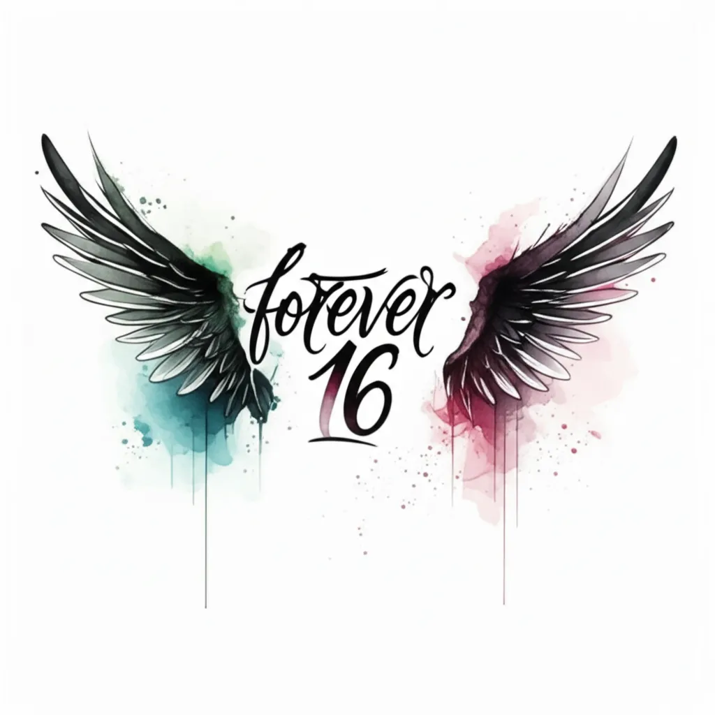 Forever 16 Watercolor Tattoo with Wings - Meaning & Designs