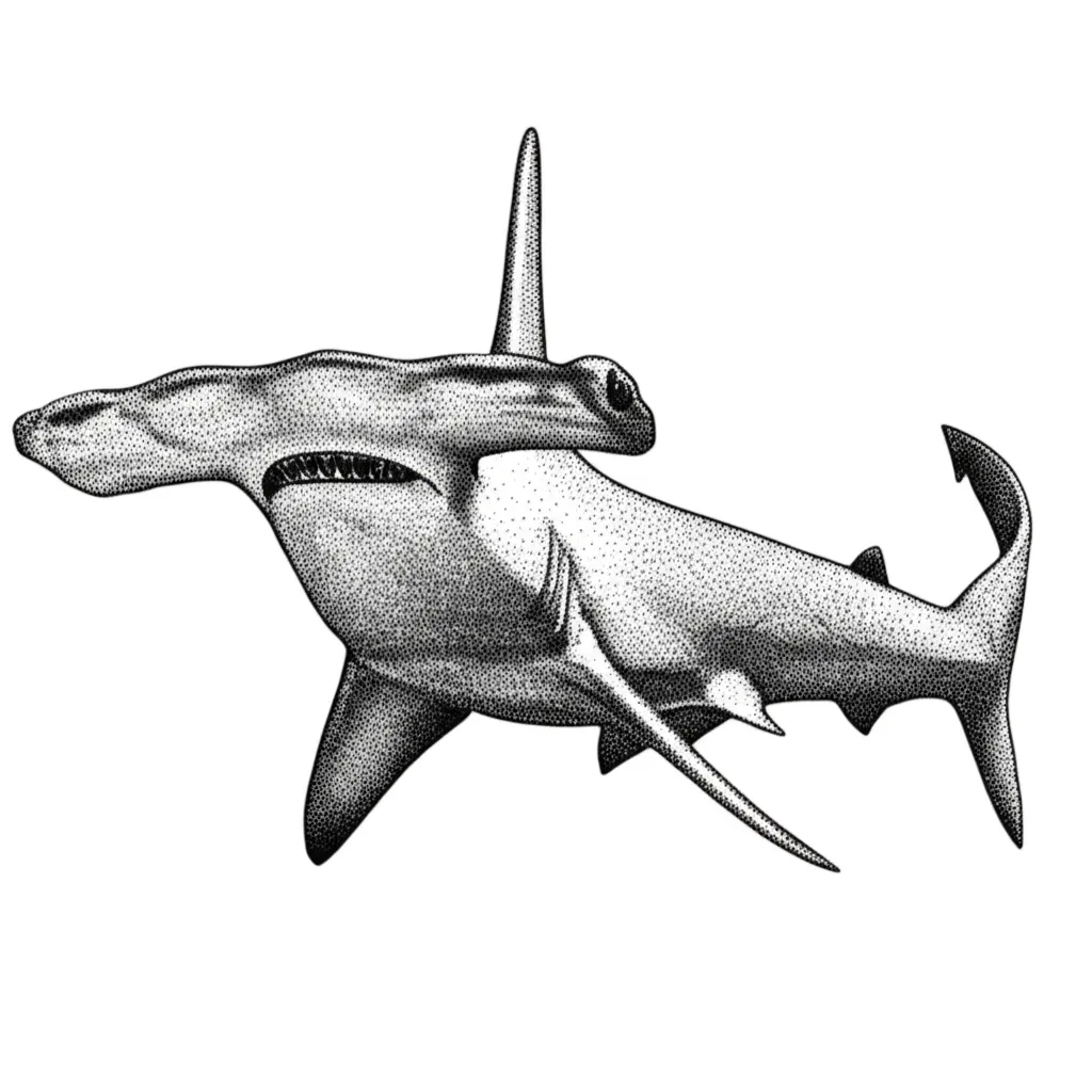 Dotwork Hammerhead Shark Tattoo on Thigh - Unique Design
