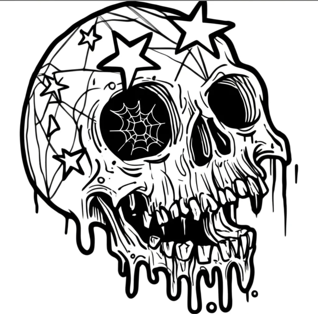 Melting Skull Graffiti Tattoo with Stars and Spiderweb