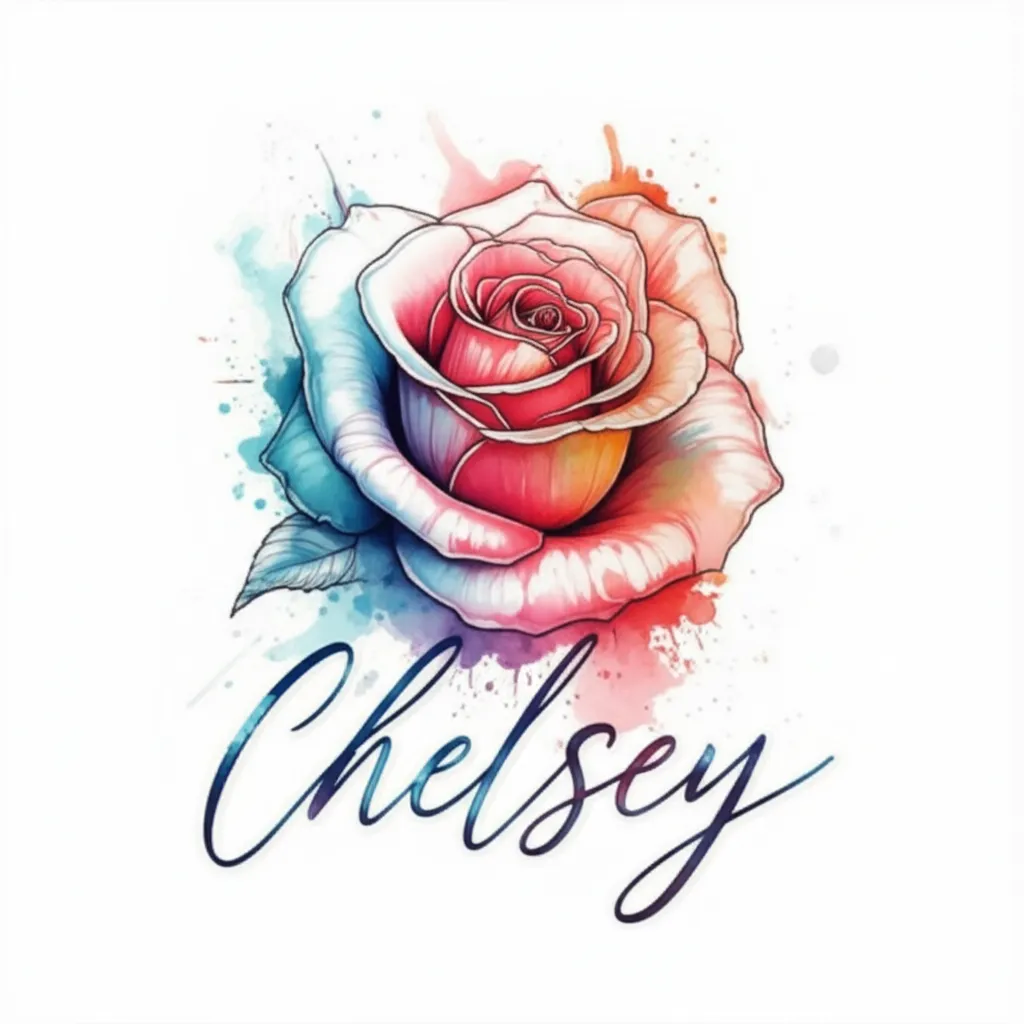 Watercolor Rose Tattoo with Chelsey Name - Meaning & Ideas