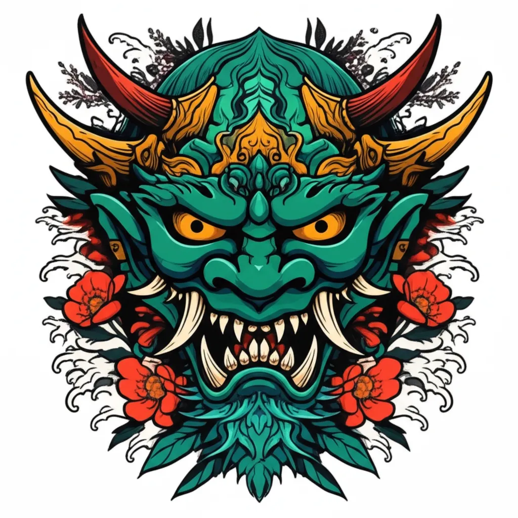 Wave Oni Mask Dragon Tattoo - Japanese Traditional Style