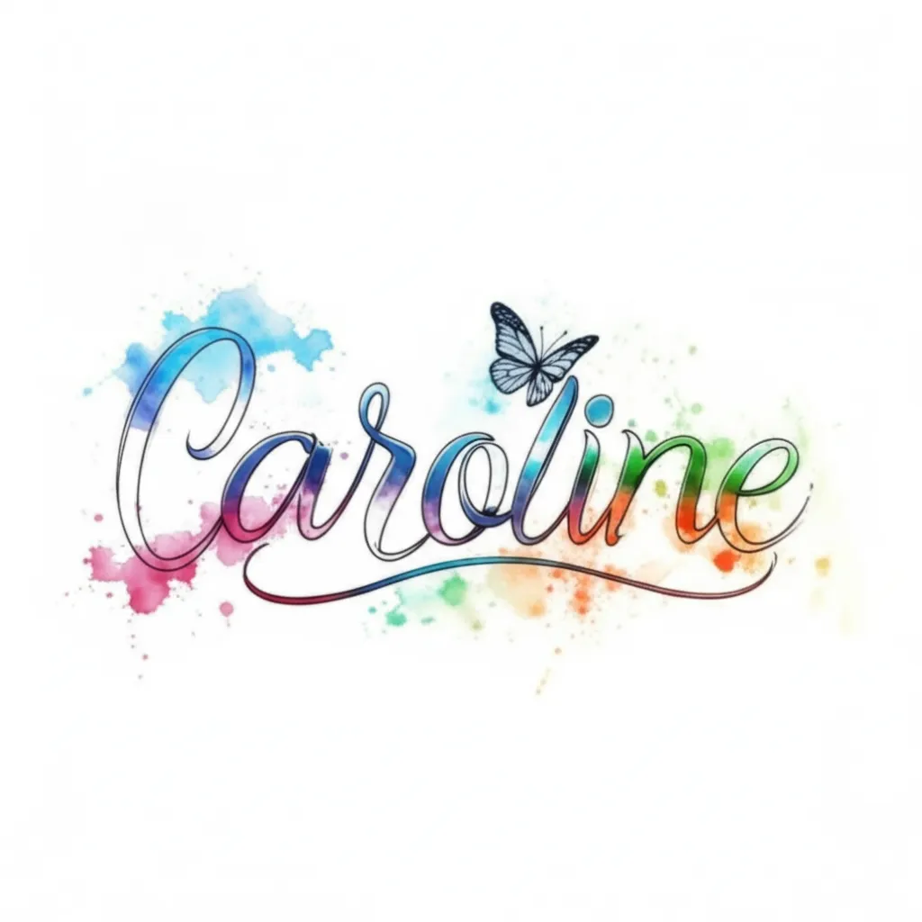 Caroline Watercolor Name Tattoo with Butterfly Design