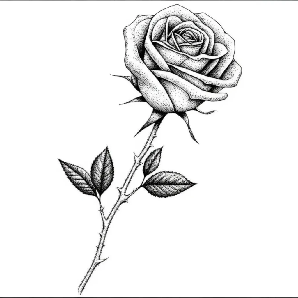 Dusty Pink Rose Dotwork Tattoo from Hand to Elbow