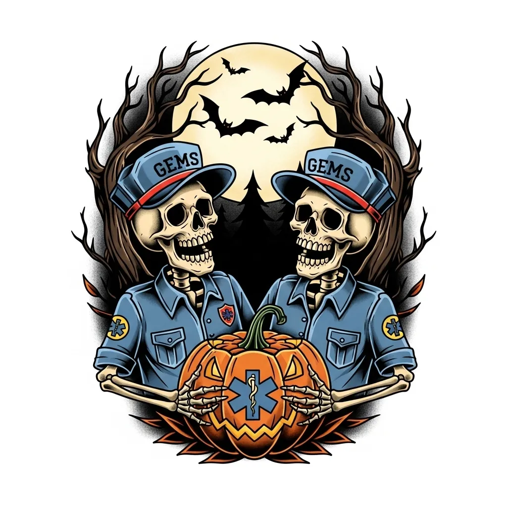 American Traditional Skeleton Paramedics Carving Pumpkin Tattoo American Traditional Skeleton Paramedics Carving Pumpkin Tattoo