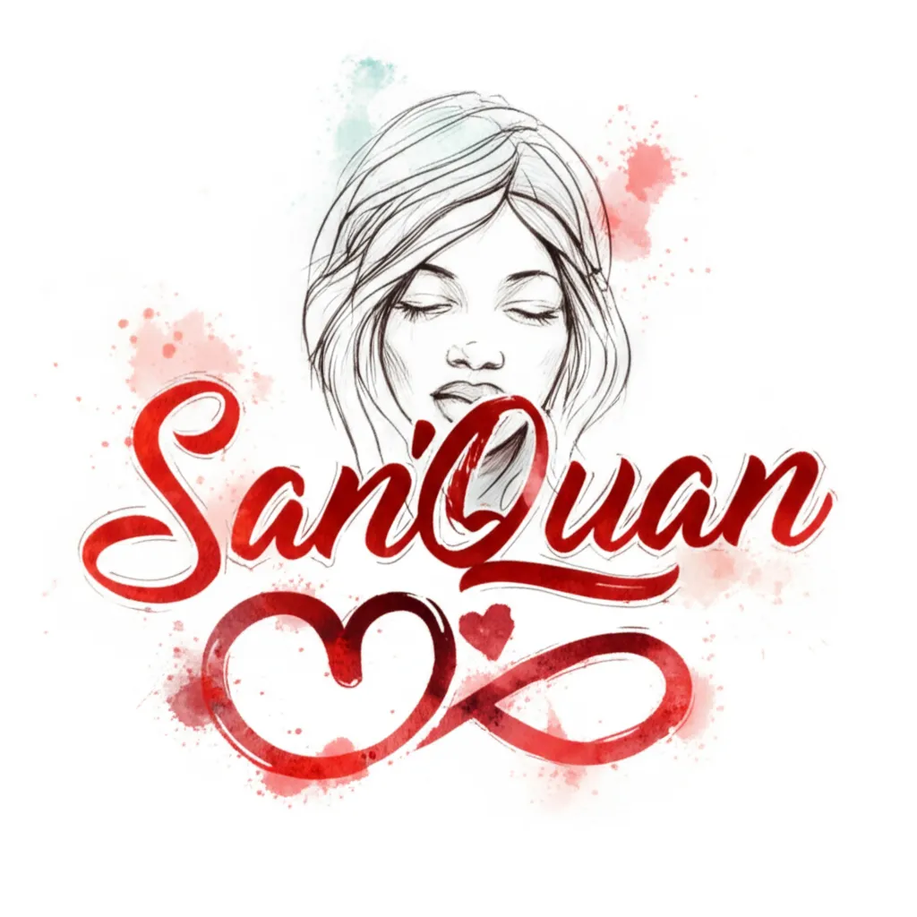 San’Quan Watercolor Name Tattoo with Heart and Infinity Symbol