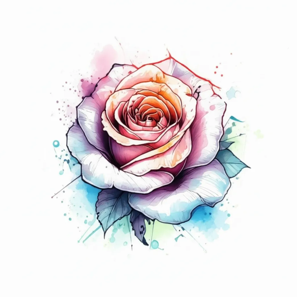 Watercolor Rose Tattoo with Music Notes: A Harmonious Design