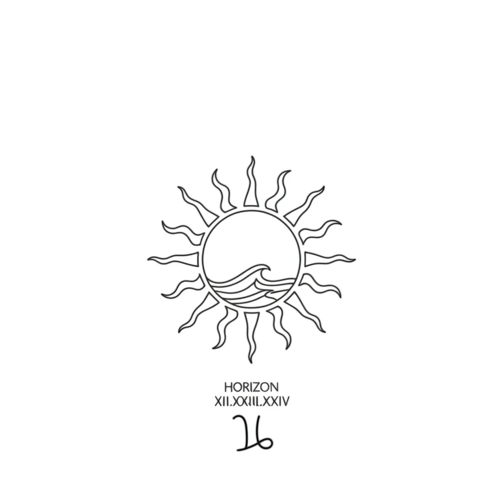 Minimalist Sun and Water Tattoo with Roman Numerals & Capricorn