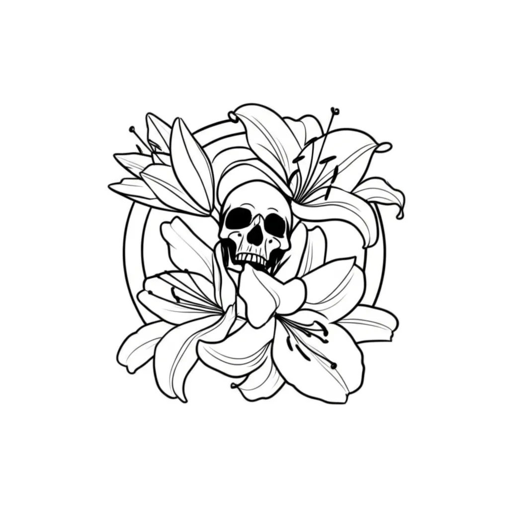 Minimalist Lily and Skull Tattoo Design Minimalist Lily and Skull Tattoo Design