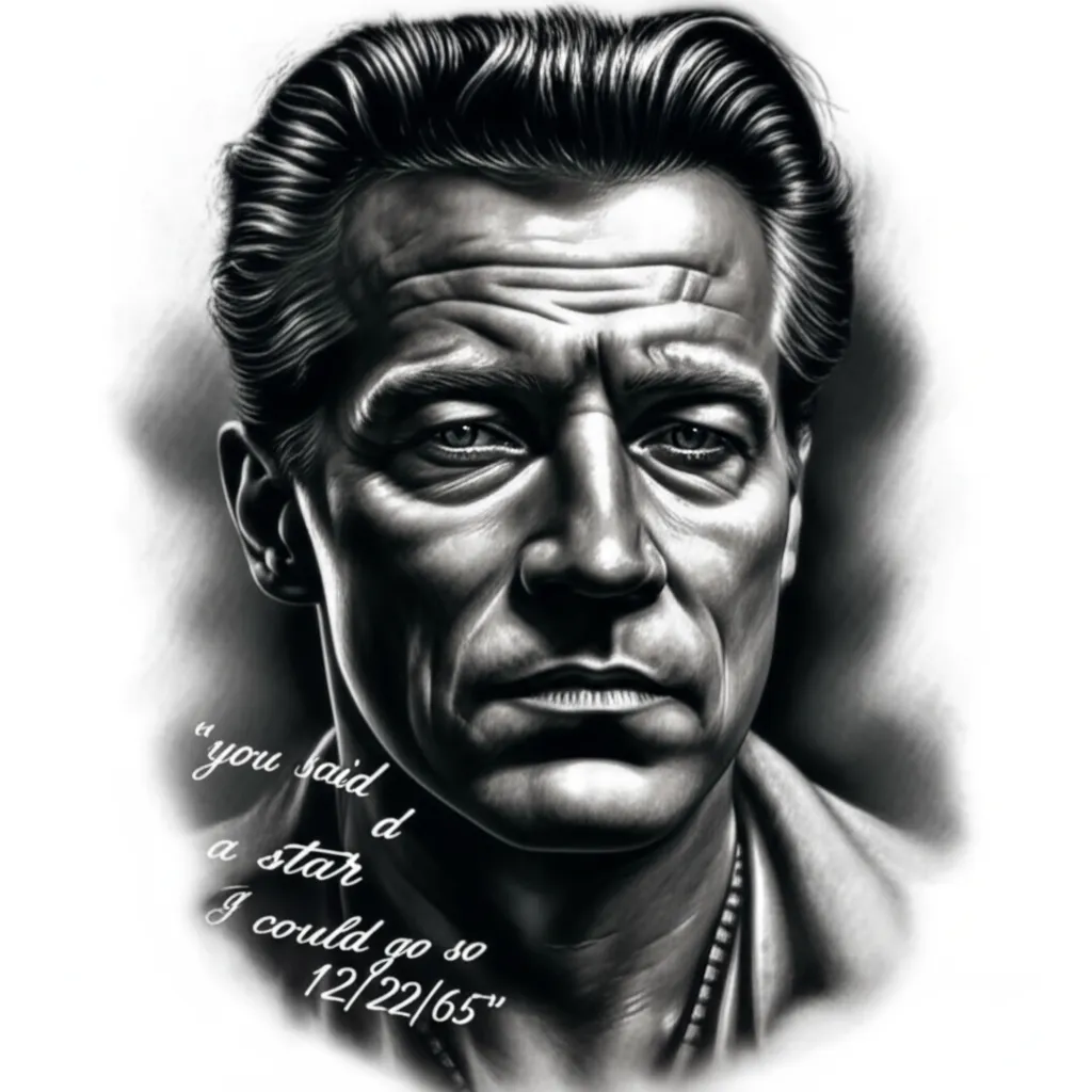 Realistic Portrait Tattoo with Quote and Dates: A Star's Legacy Realistic Portrait Tattoo with Quote and Dates: A Star's Legacy