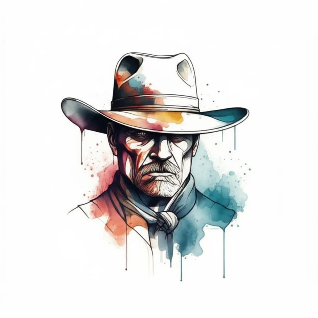 Watercolor Western Cowboy Tattoo Design Watercolor Western Cowboy Tattoo Design