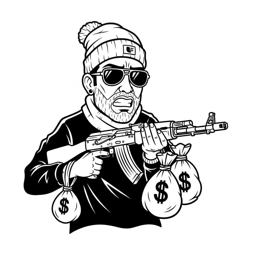 Graffiti Angel Tattoo with AK-47 and Money Bags