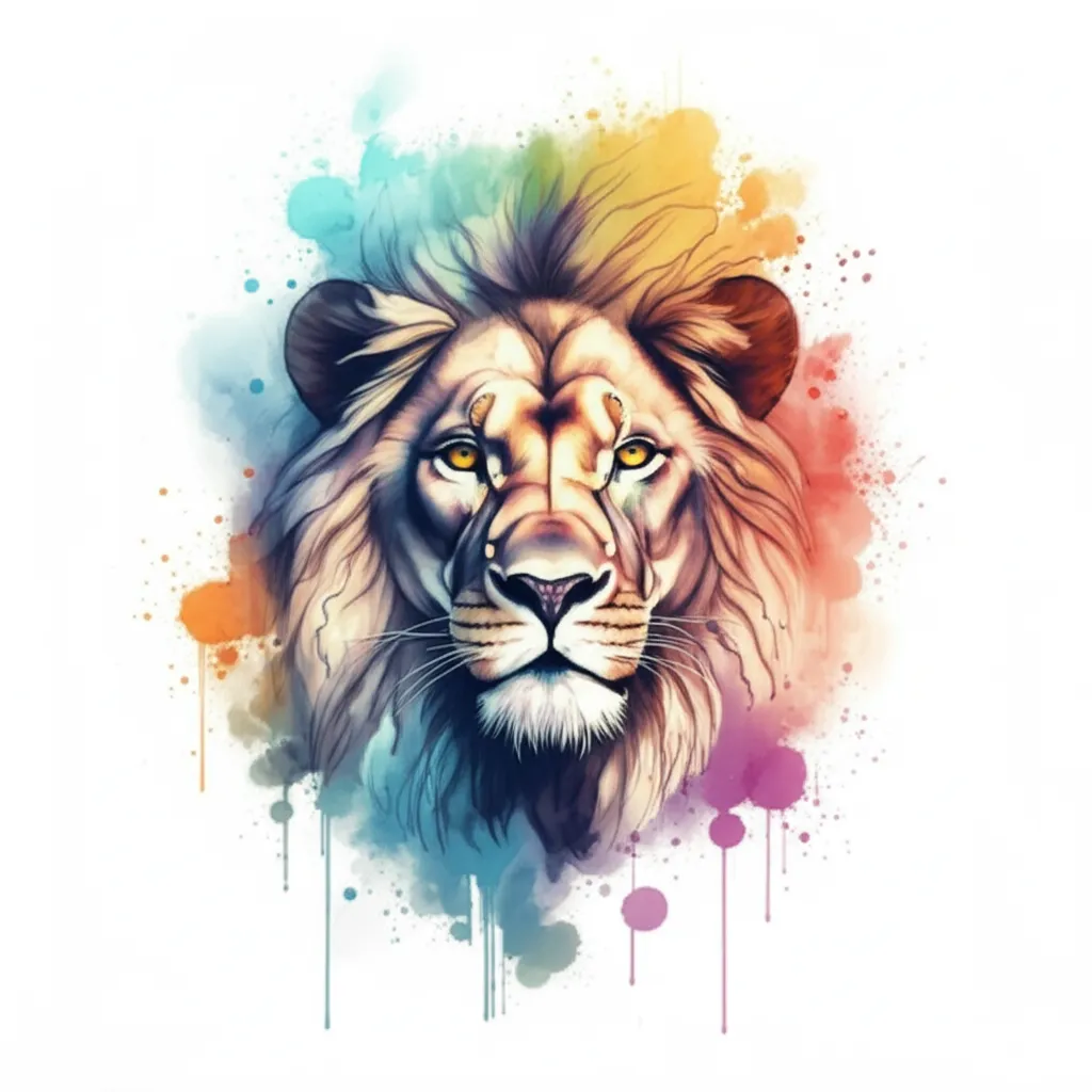 Watercolor Lion Tattoo Design - Majestic and Artistic Watercolor Lion Tattoo Design - Majestic and Artistic