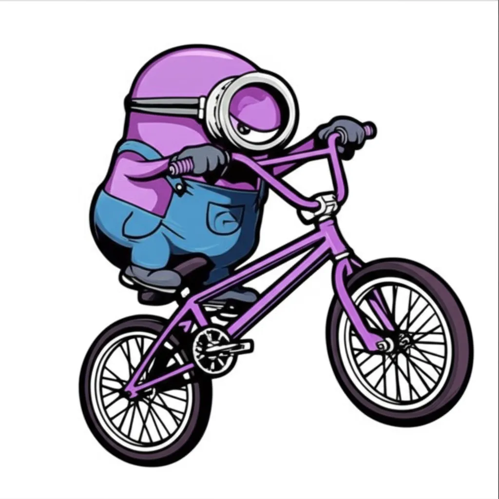 Faded Purple Angry Minion BMX Wheelie Anime Tattoo