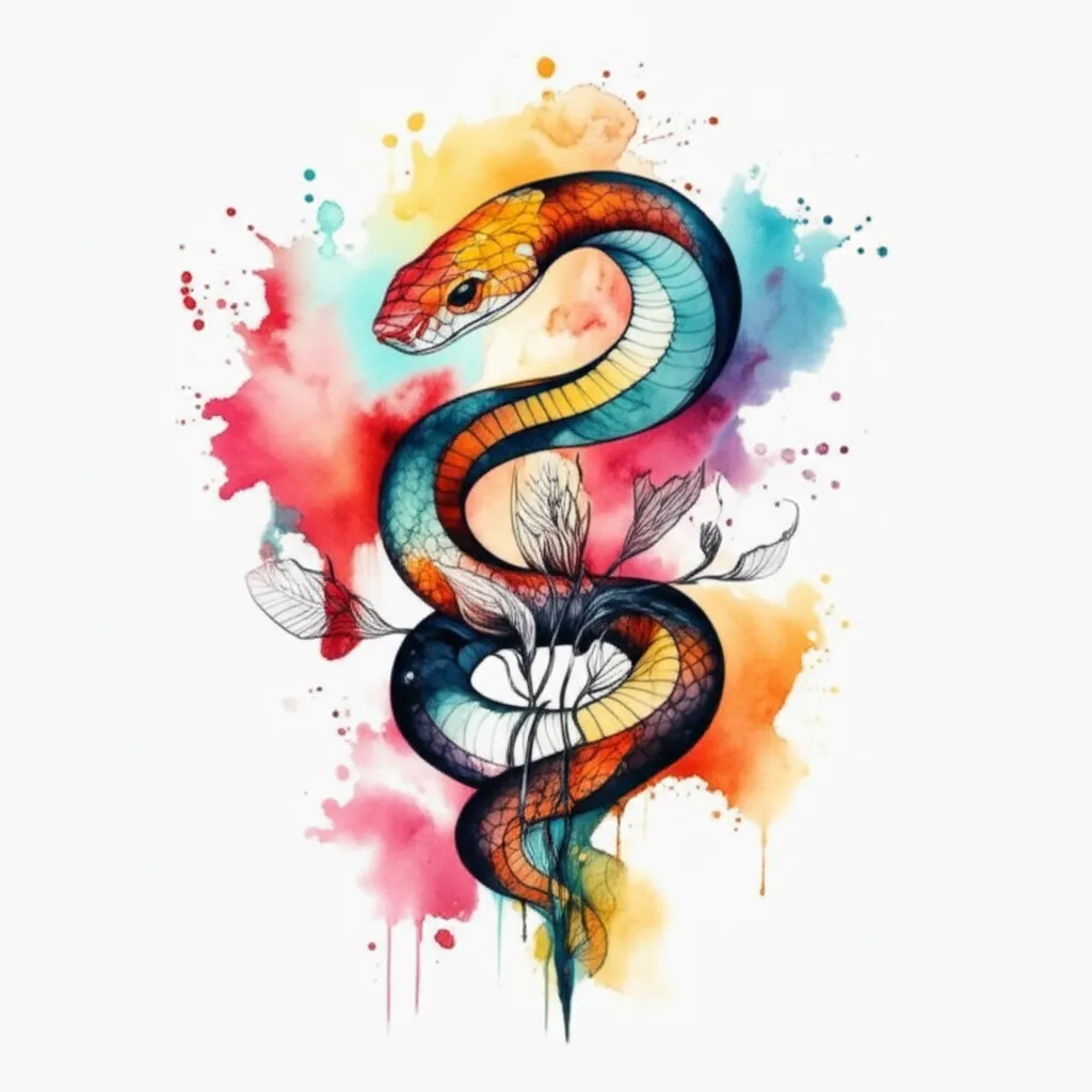 Watercolor Snake and Poison Tree Tattoo Idea