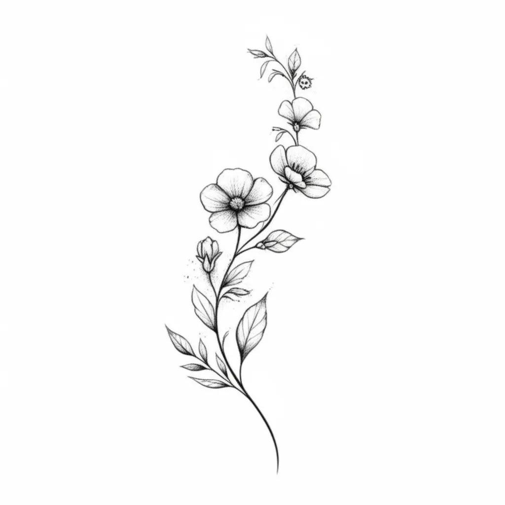 December & August Birth Flower Vine Fine Line Tattoo December & August Birth Flower Vine Fine Line Tattoo
