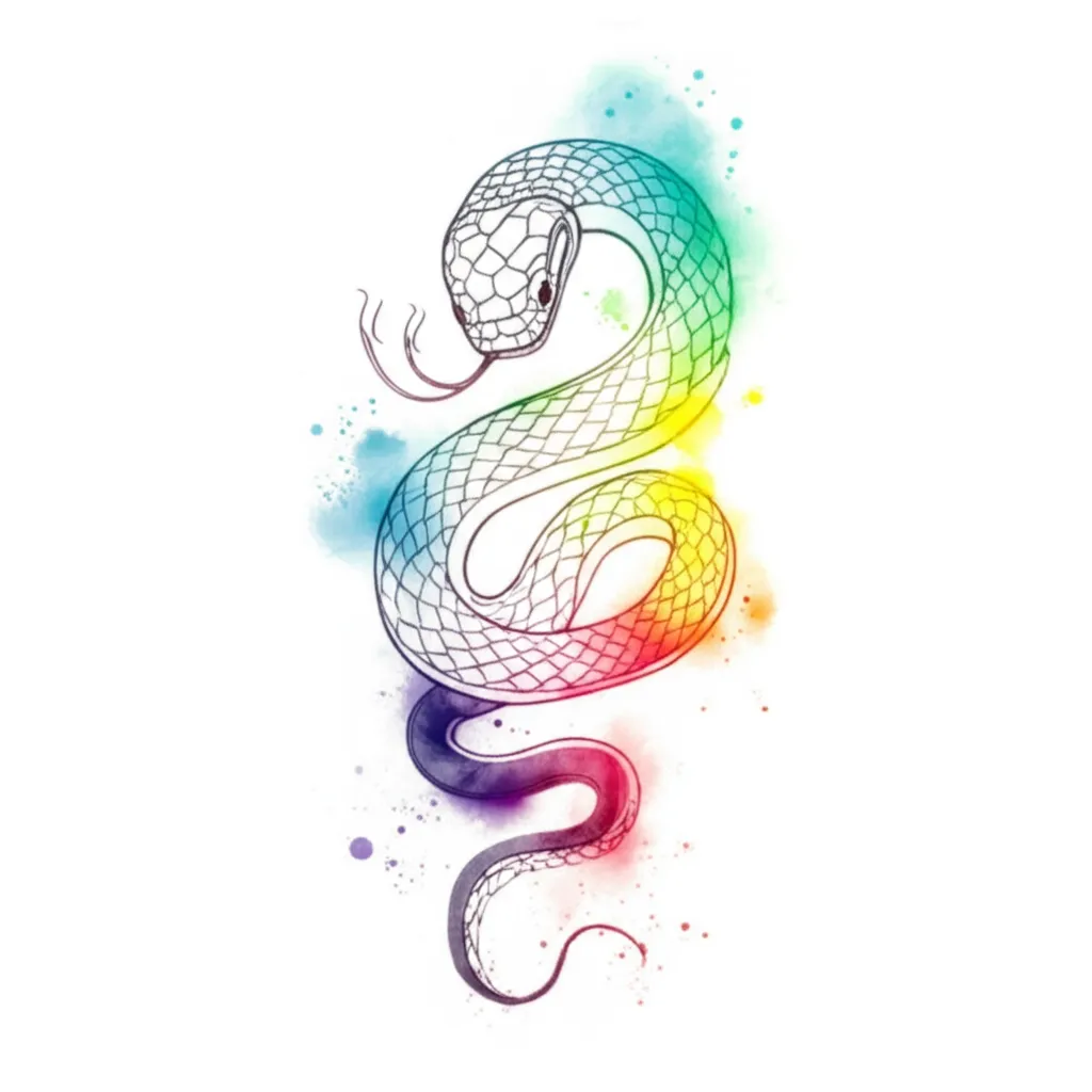 Watercolor Serpiente Emplumada Leg Tattoo Design