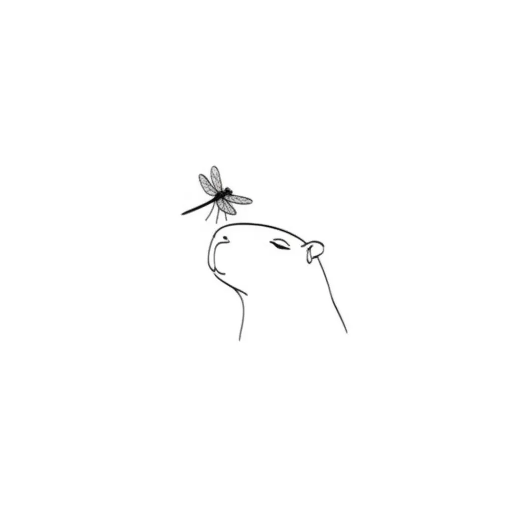Cute Minimalist Capybara Tattoo with Dragonfly Design