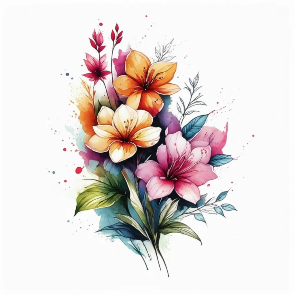 Watercolor Flowers and Vines Tattoo Design Watercolor Flowers and Vines Tattoo Design