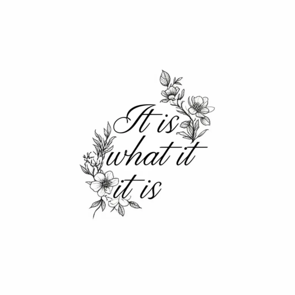 It is What it is Fine Line Tattoo with Vines and Flowers It is What it is Fine Line Tattoo with Vines and Flowers