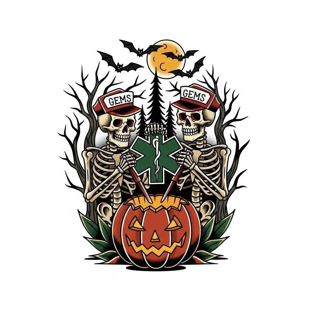 American Traditional Halloween Paramedic Skeleton Tattoo American Traditional Halloween Paramedic Skeleton Tattoo