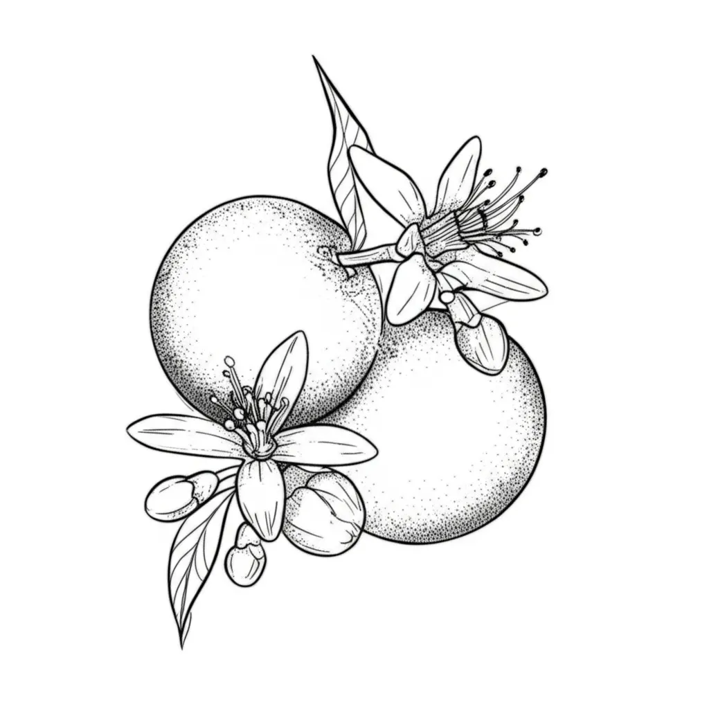 Minimalist Orange Fruit and Flower Tattoo Design Minimalist Orange Fruit and Flower Tattoo Design