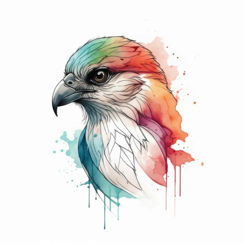 Watercolor Aviana Tattoo Design: A Vibrant Bird Portrait