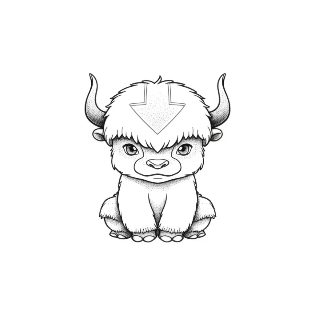 Appa from Avatar Fine Line Tattoo Design