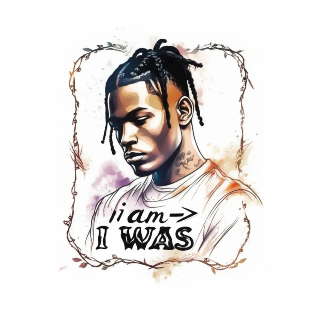 I am > I was Tattoo in 21 Savage Font with Vine Borders