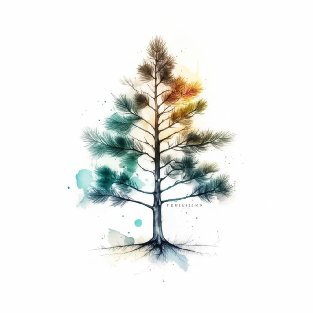 Watercolor Pine Tree Tattoo with Family Brand Watercolor Pine Tree Tattoo with Family Brand