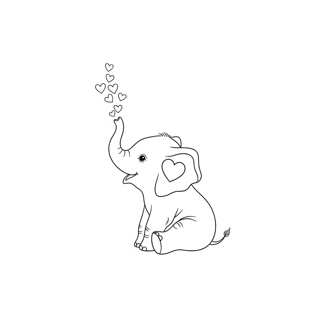Minimalist Baby Elephant Tattoo with Hearts - Cute Outline Design Minimalist Baby Elephant Tattoo with Hearts - Cute Outline Design