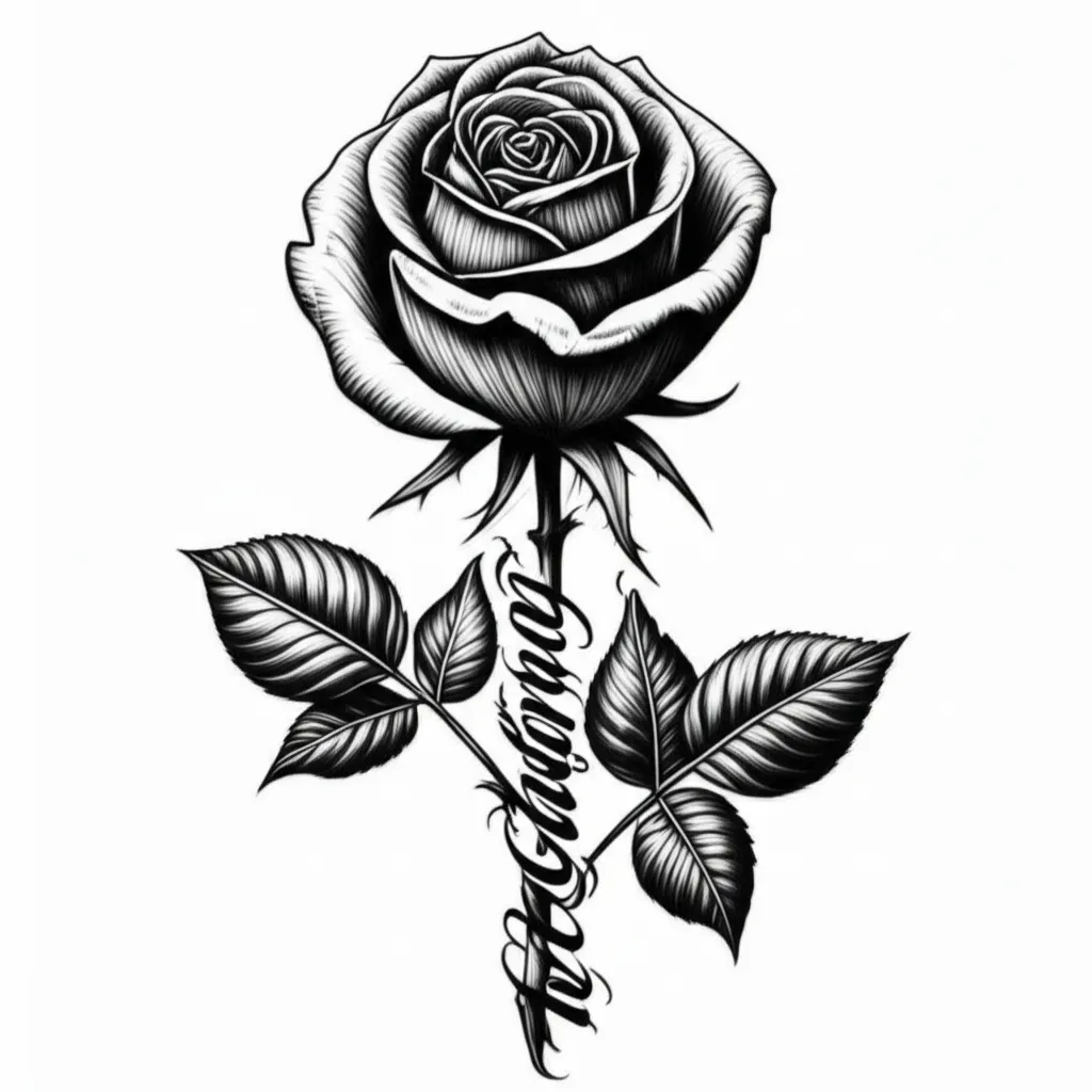 Cathryn Name Rose Stem Tattoo - Illustrative Floral Design Cathryn Name Rose Stem Tattoo - Illustrative Floral Design