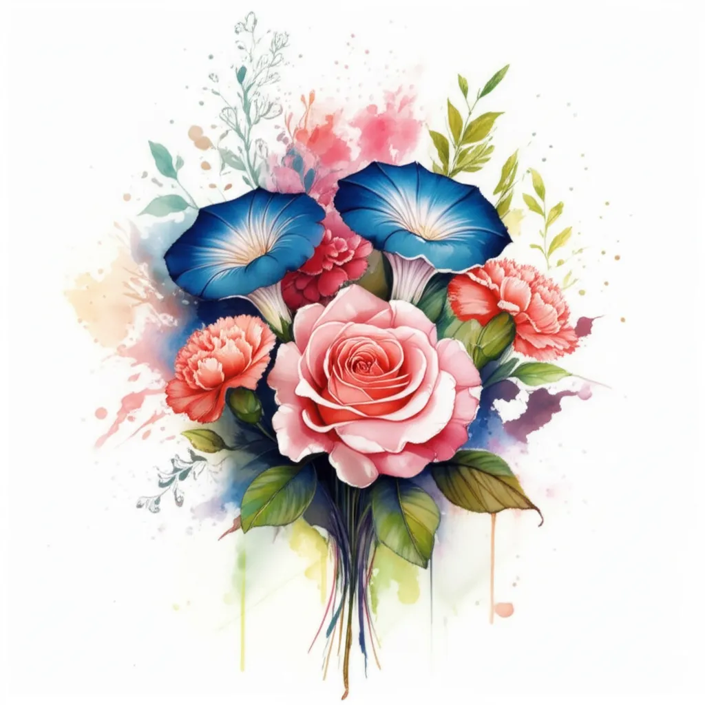 Watercolor Bouquet Tattoo: Roses, Carnations, and Morning Glories