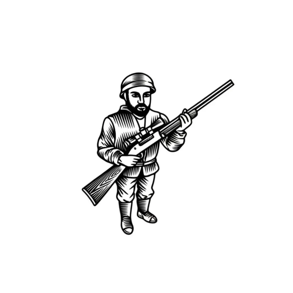 Blackwork Hunter with Rifle Tattoo Design