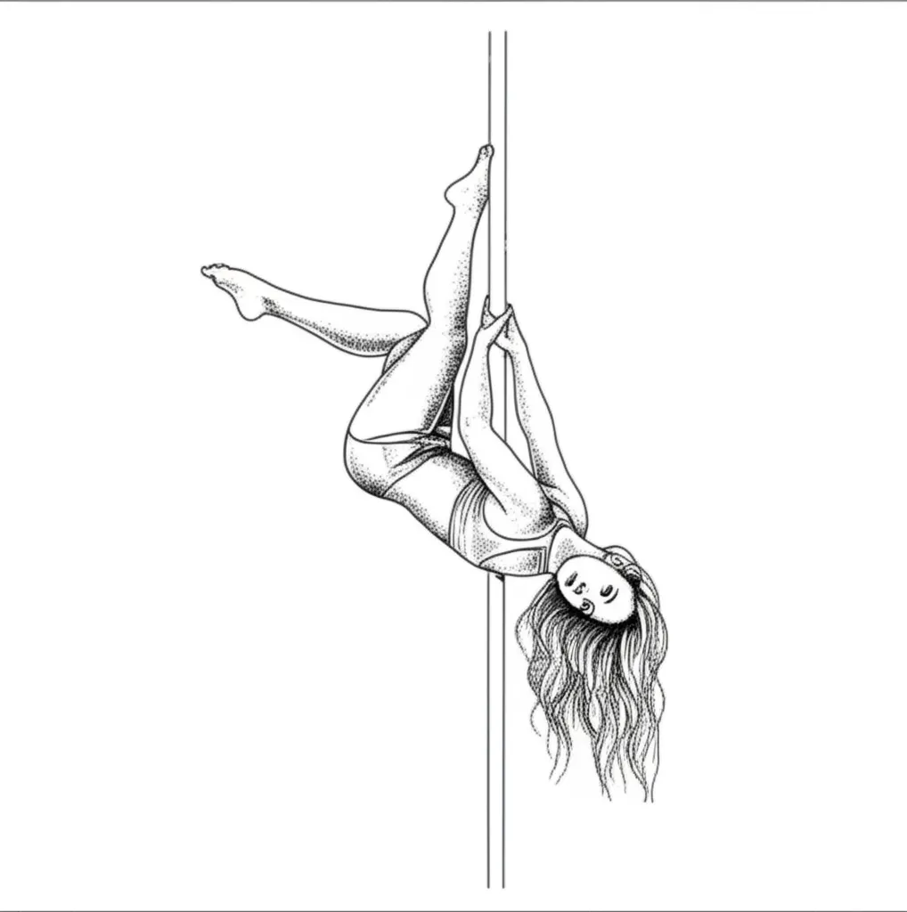Fine Line Pole Dance Tattoo Design for Women