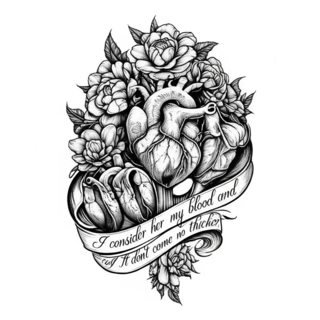 Illustrative Tattoo Design with Hearts, Flowers, Music Notes, Infinity Symbol and Meaningful Quote Illustrative Tattoo Design with Hearts, Flowers, Music Notes, Infinity Symbol and Meaningful Quote