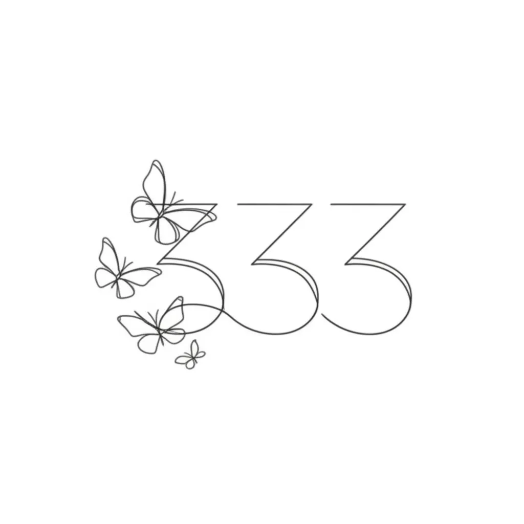 Minimalist Butterfly and 333 Angel Number Tattoo Design
