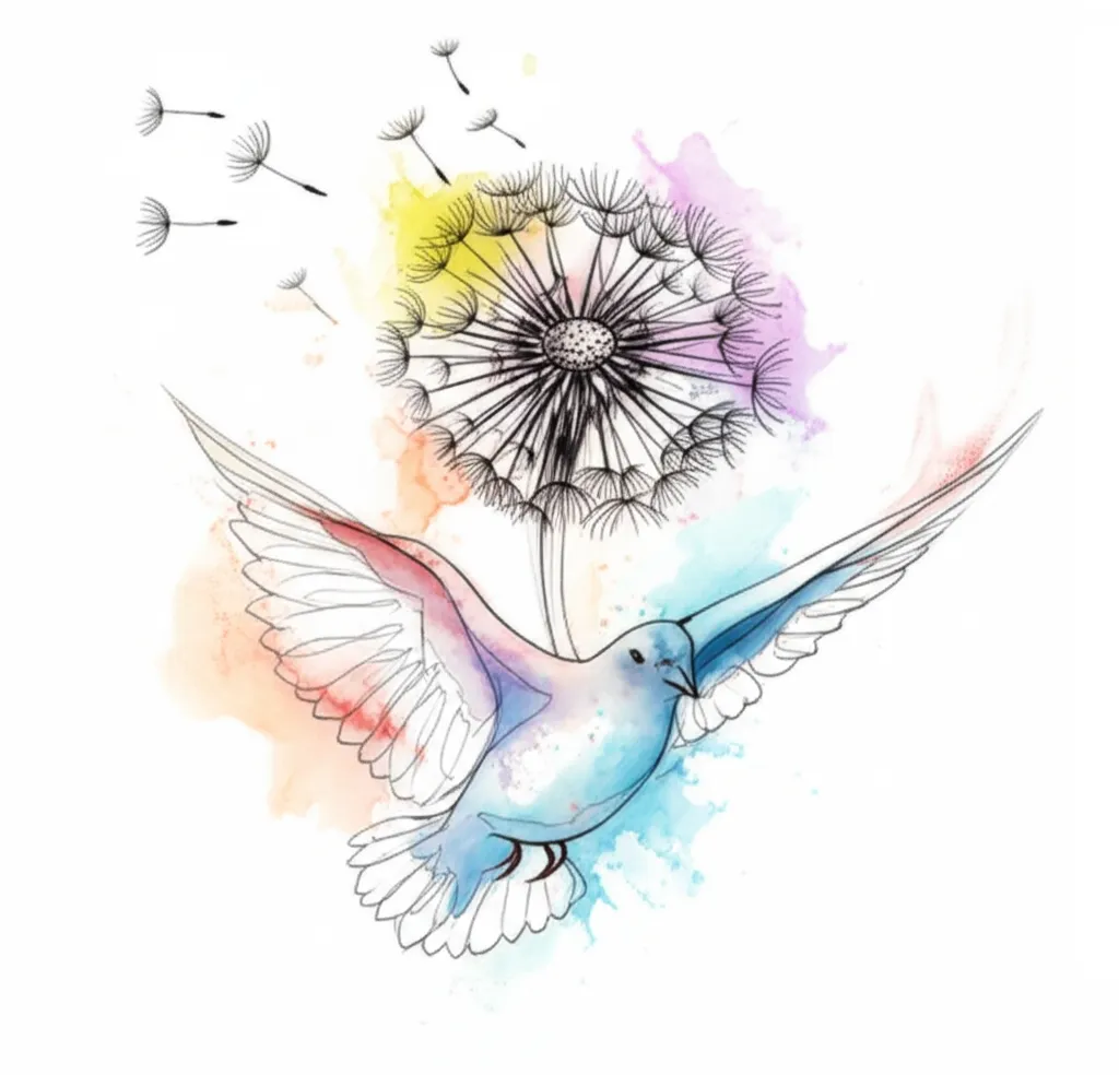 Dandelion and Dove Watercolor Tattoo: Meaning & Inspiration Dandelion and Dove Watercolor Tattoo: Meaning & Inspiration