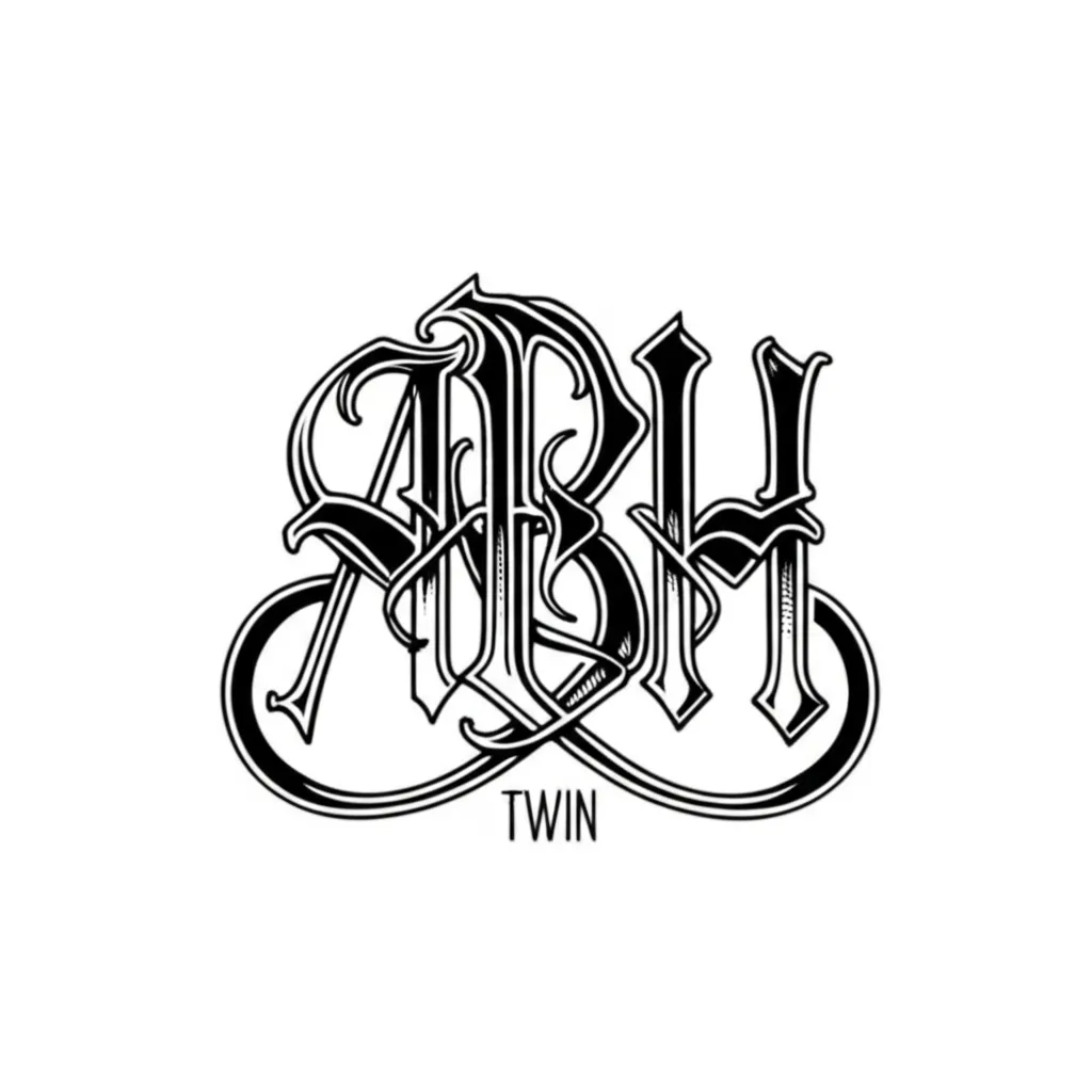 ABHH Initials with TWIN Blackwork Tattoo Design